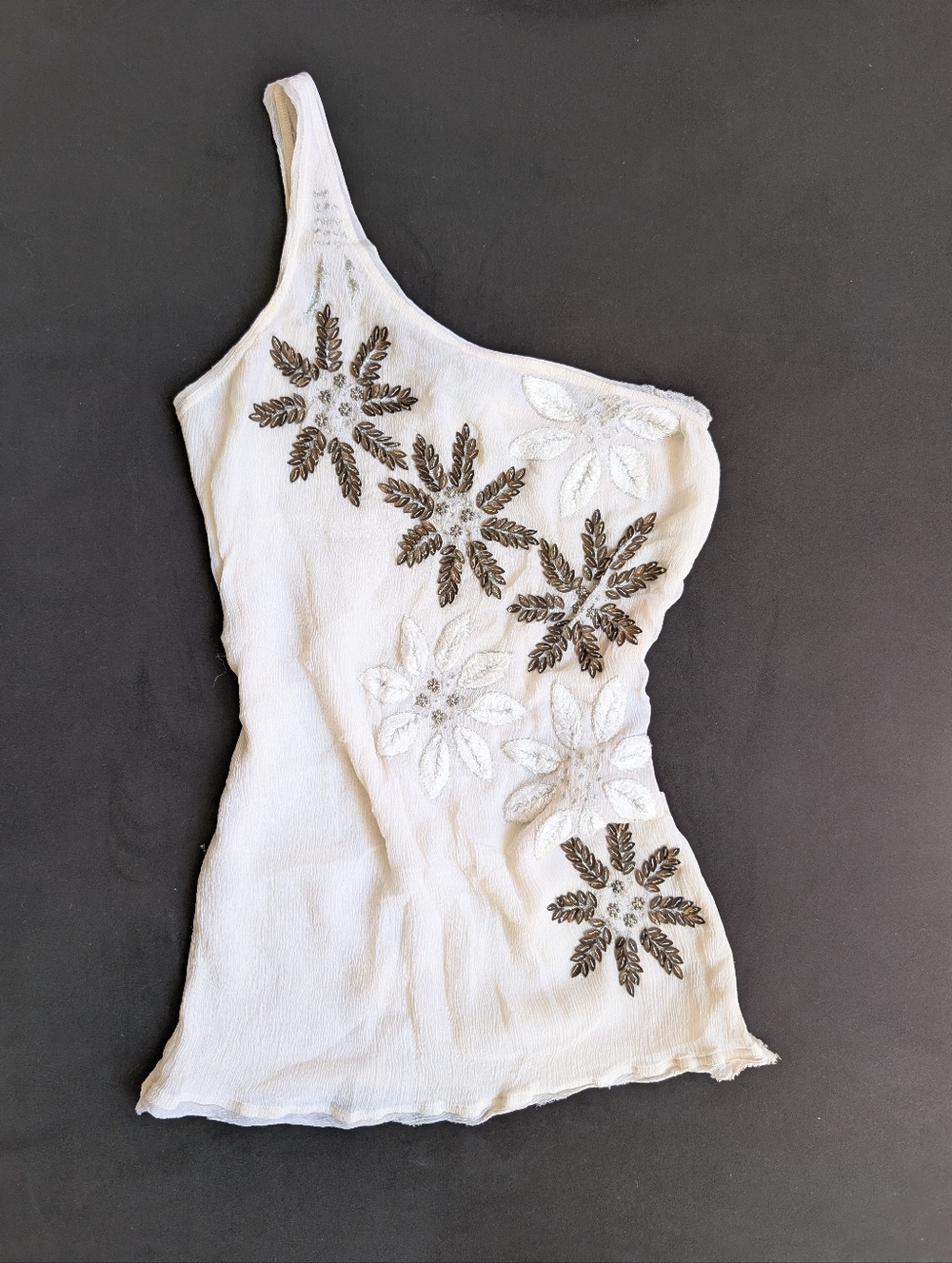 Guess by Marciano One-Shoulder Floral Sequin Top